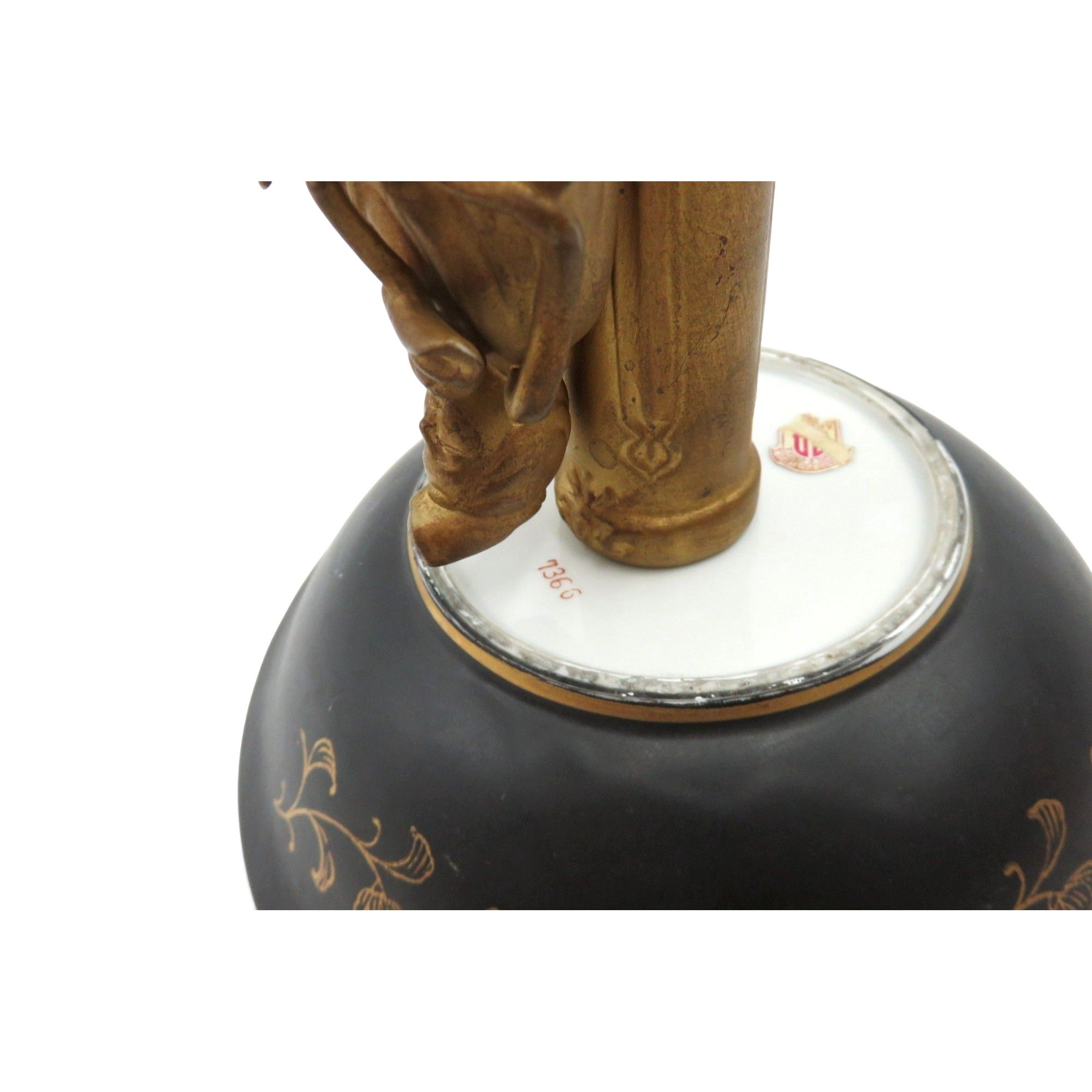 Vintage Japan Figural Pedestal Lenwile Ardalt Black & Gold Compote 9"