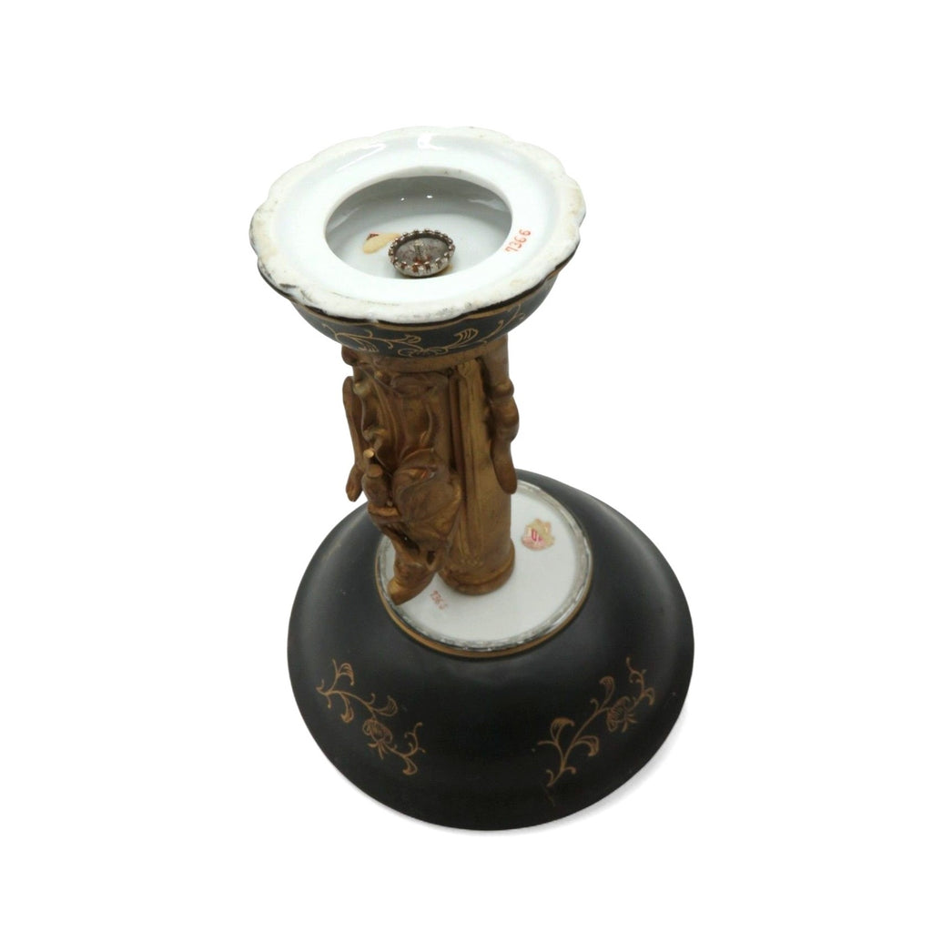 Vintage Japan Figural Pedestal Lenwile Ardalt Black & Gold Compote 9"