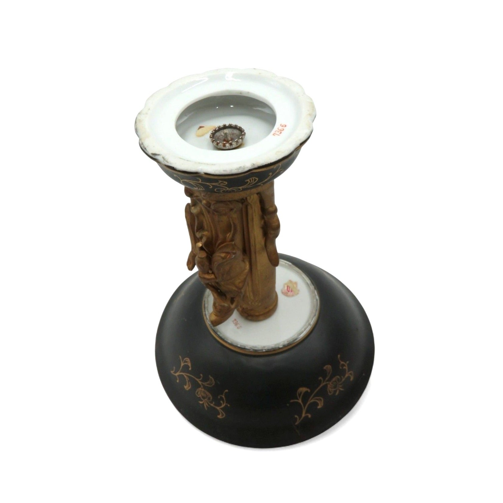 Vintage Japan Figural Pedestal Lenwile Ardalt Black & Gold Compote 9"