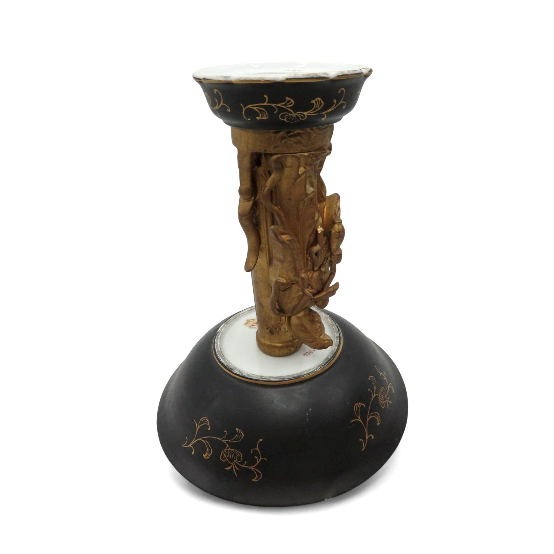 Vintage Japan Figural Pedestal Lenwile Ardalt Black & Gold Compote 9"
