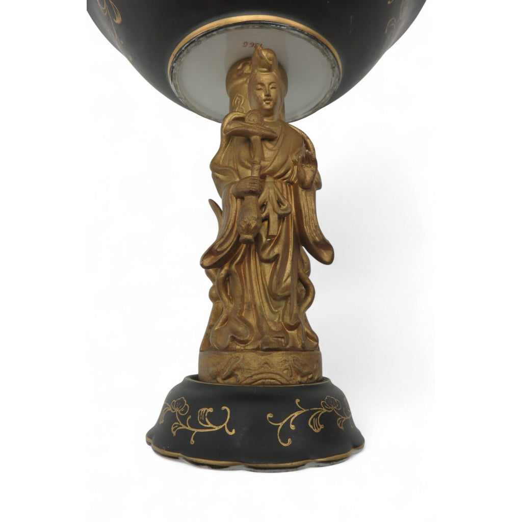 Vintage Japan Figural Pedestal Lenwile Ardalt Black & Gold Compote 9"