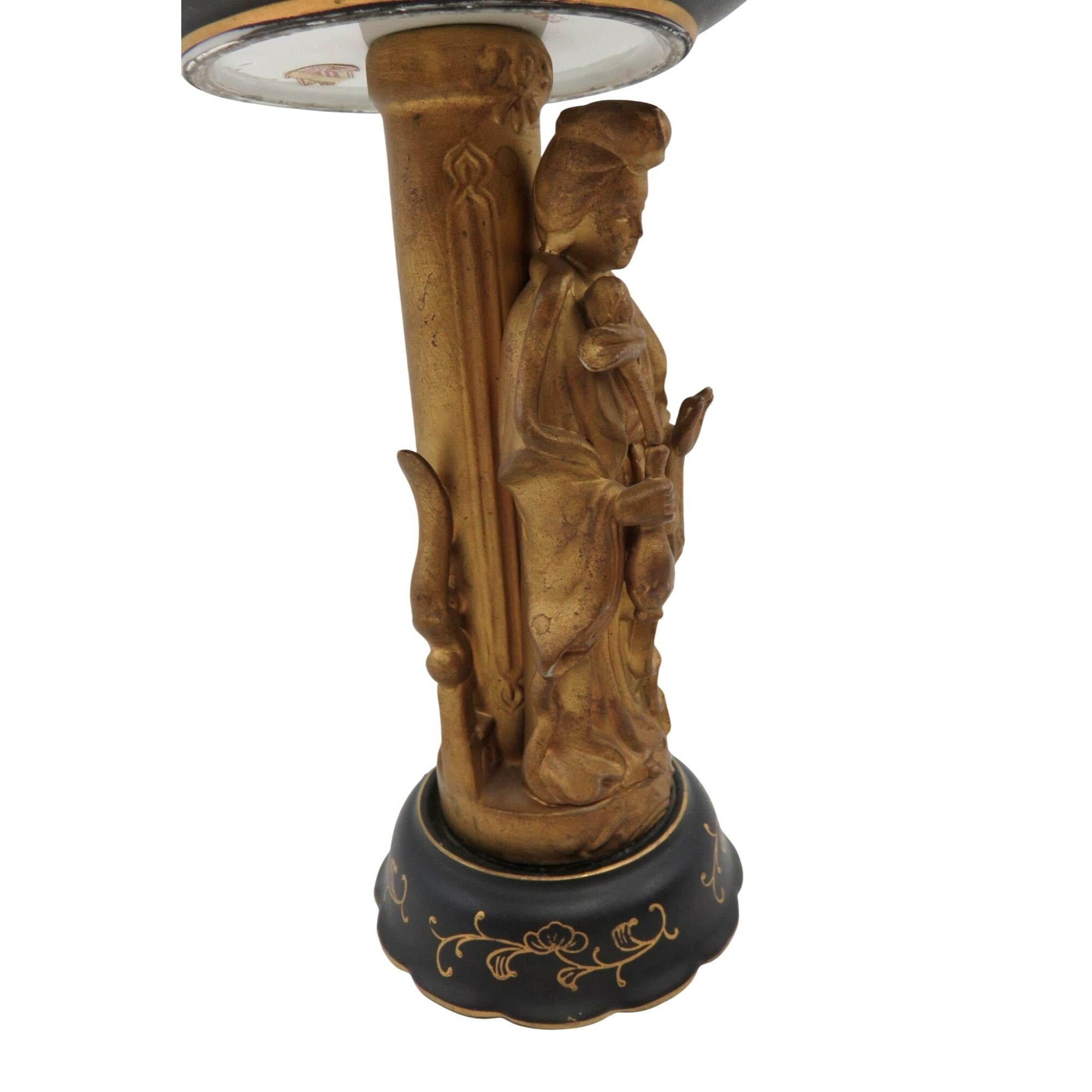 Vintage Japan Figural Pedestal Lenwile Ardalt Black & Gold Compote 9"