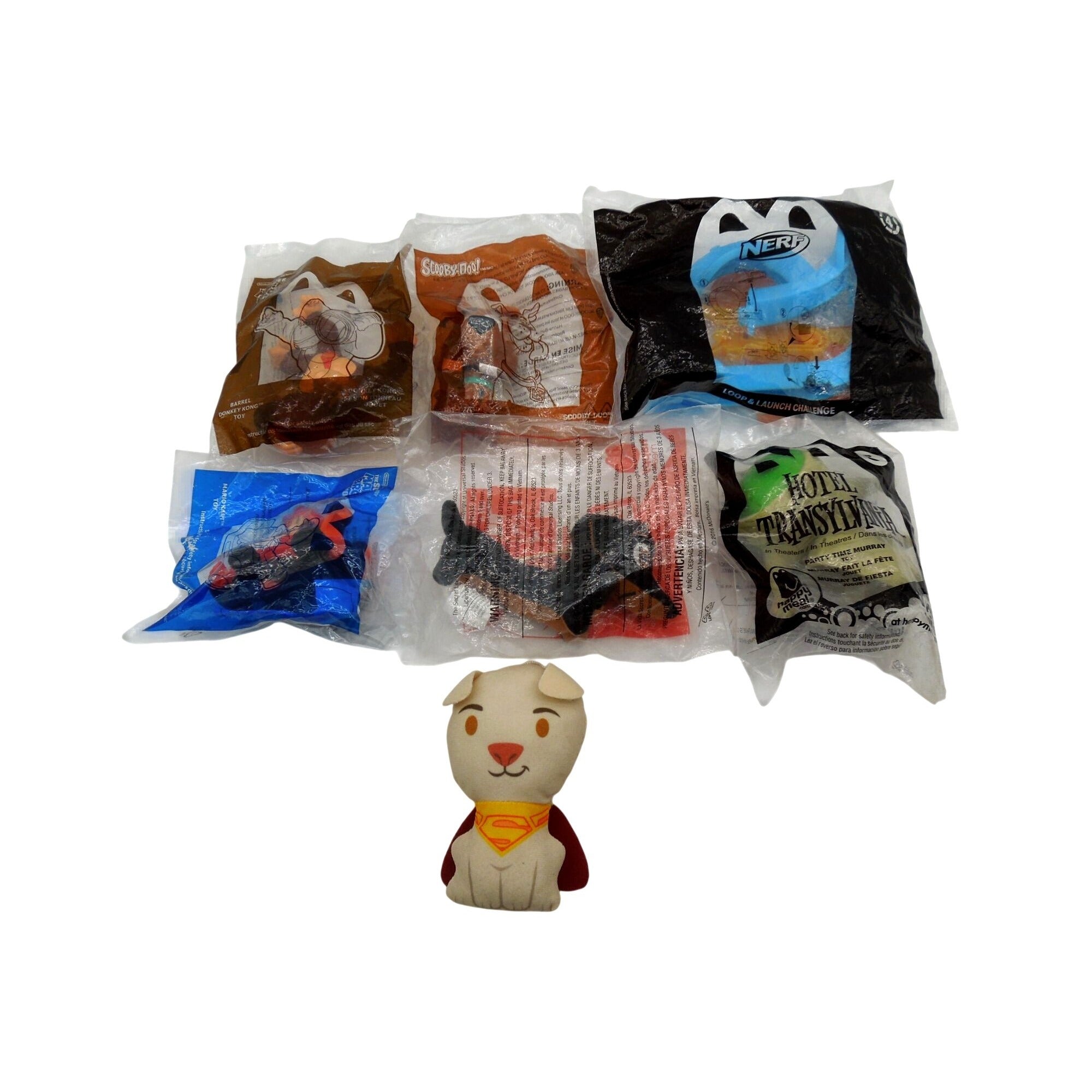McDonalds Happy Meal Toy Lot Sealed Mario Scooby Superman Nerf Pets Plush