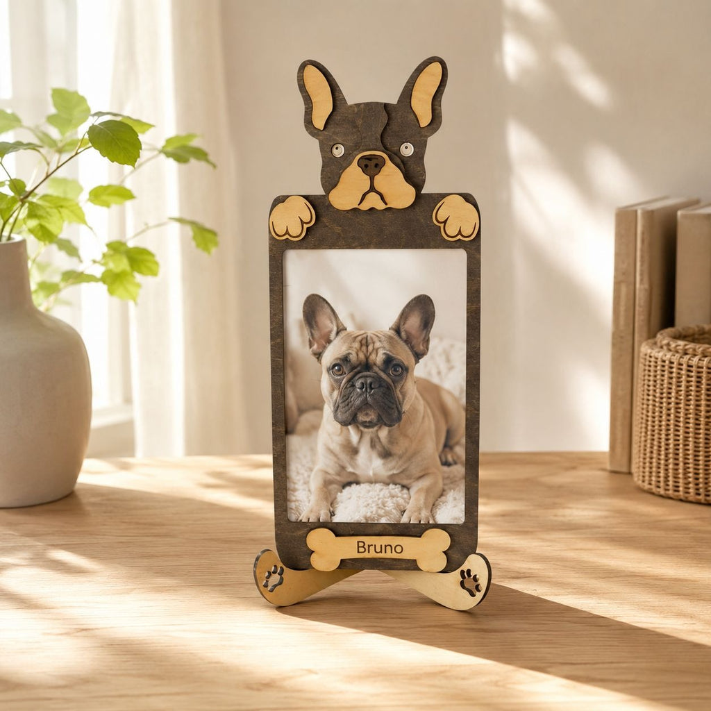 Personalized French Bulldog Photo Frame Wooden Custom Name Dog Gift 6x4" Photo