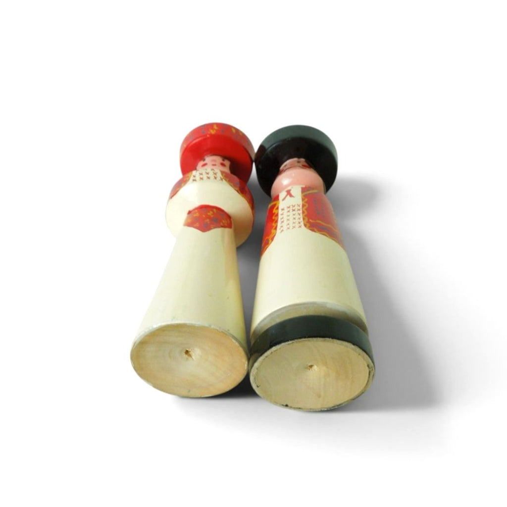 Pair of Vintage Estonian Folk Art Wooden Candlestick Holders 6.7"