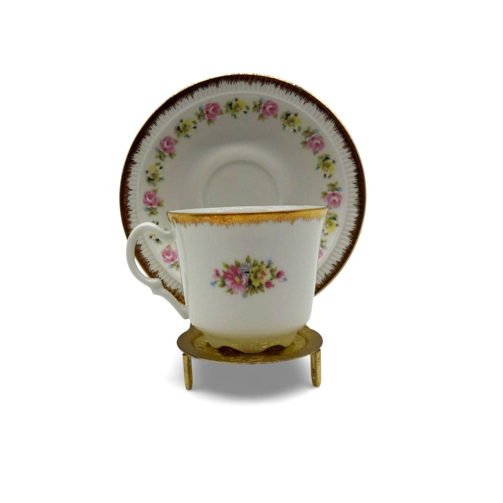 Kronester Bavaria 8922 Floral Gilded Teacup Set & Saucer Germany Vintage