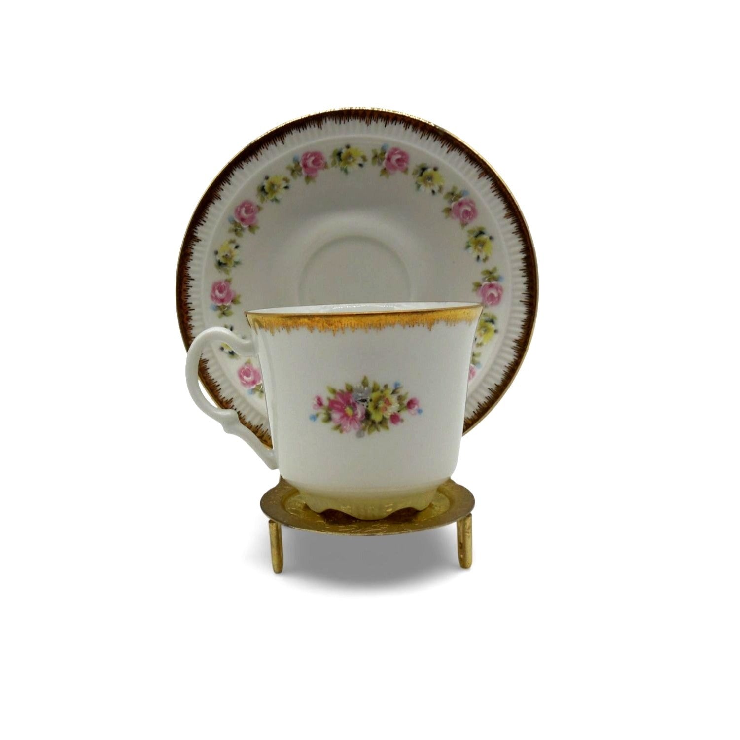 Kronester Bavaria 8922 Floral Gilded Teacup Set & Saucer Germany Vintage
