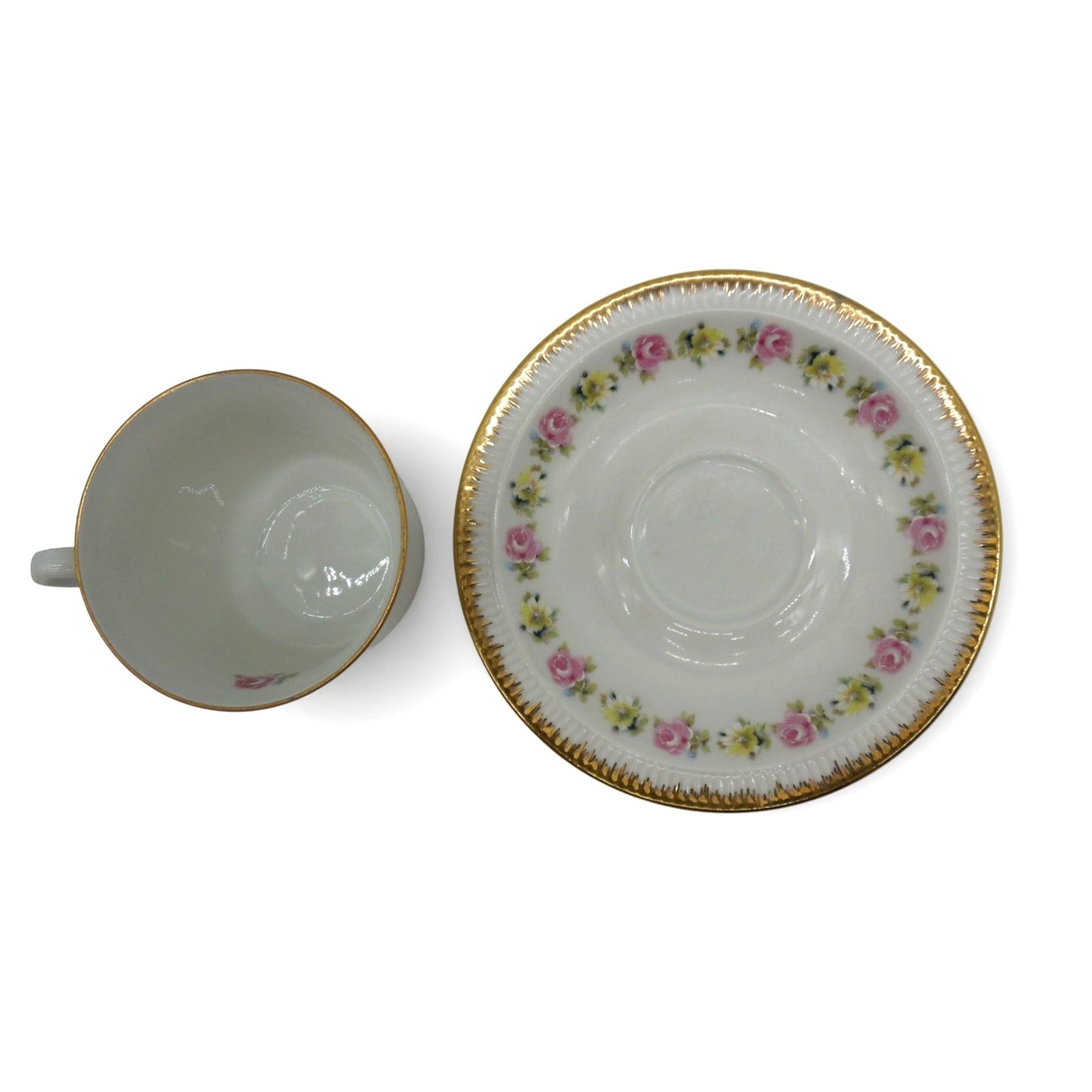 Kronester Bavaria 8922 Floral Gilded Teacup Set & Saucer Germany Vintage