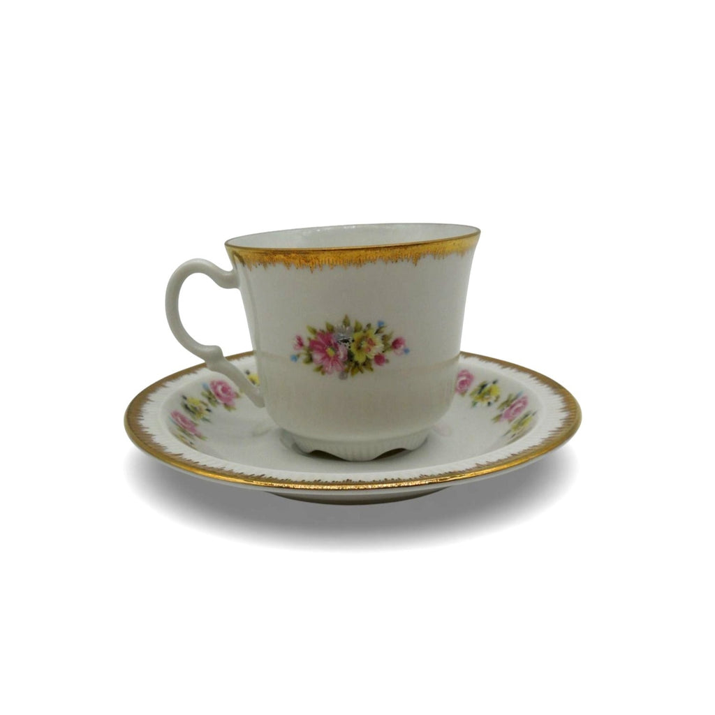 Kronester Bavaria 8922 Floral Gilded Teacup Set & Saucer Germany Vintage