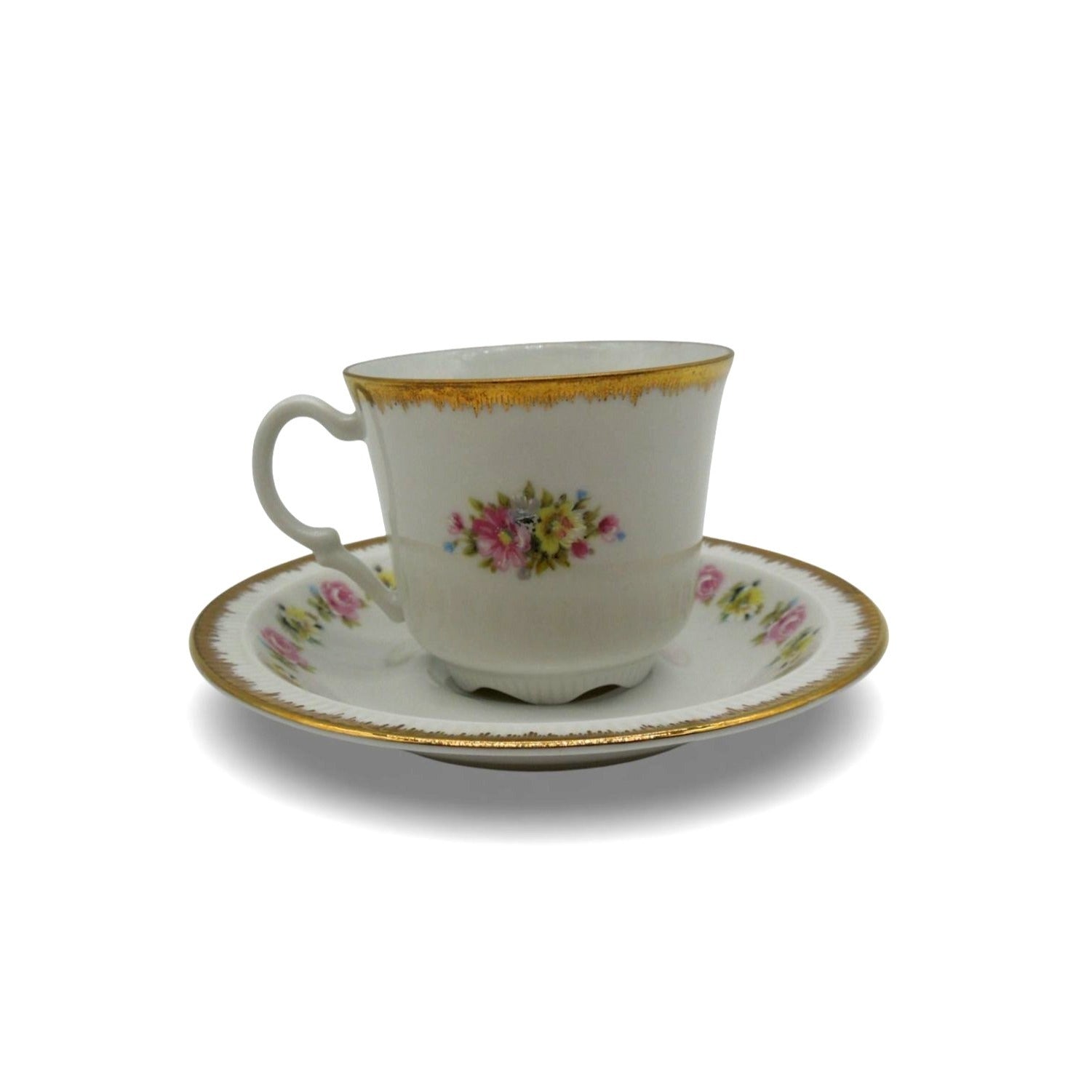 Kronester Bavaria 8922 Floral Gilded Teacup Set & Saucer Germany Vintage