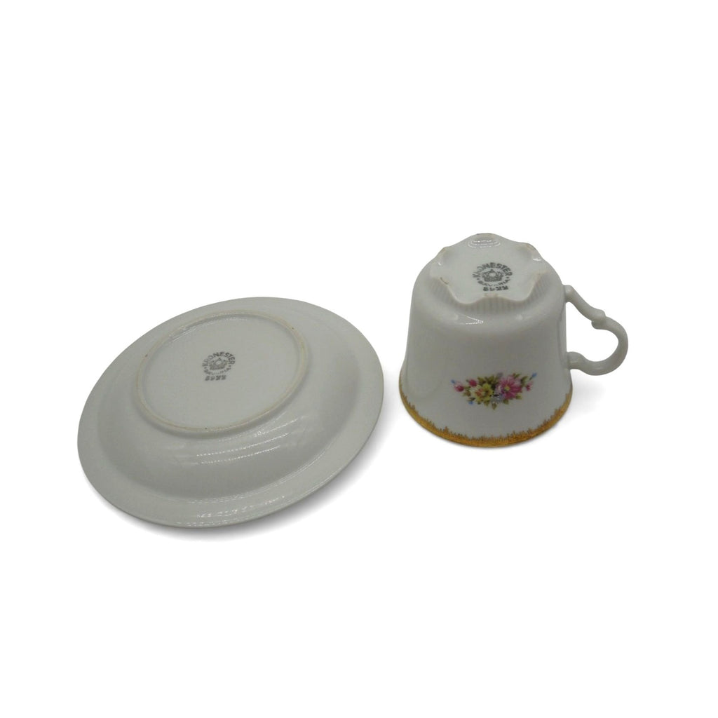 Kronester Bavaria 8922 Floral Gilded Teacup Set & Saucer Germany Vintage