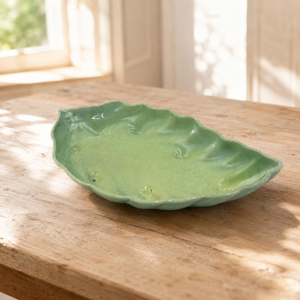 Vintage Beauceware Canada 359 Green Ceramic Leaf Bowl Pottery Dish 12"