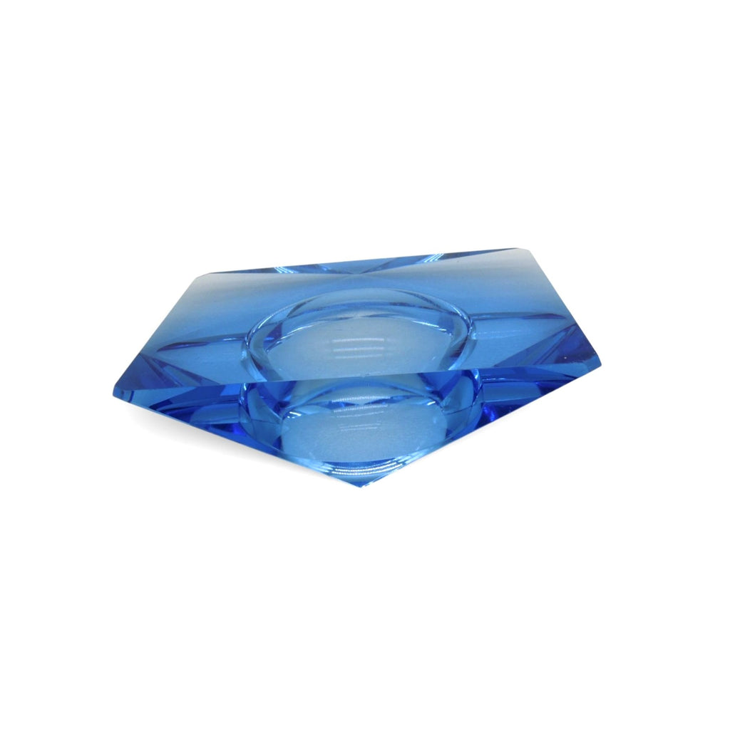 Kunstglas Gehren Faceted Ice Blue Glass Ashtray German GDR Vintage 6.2"