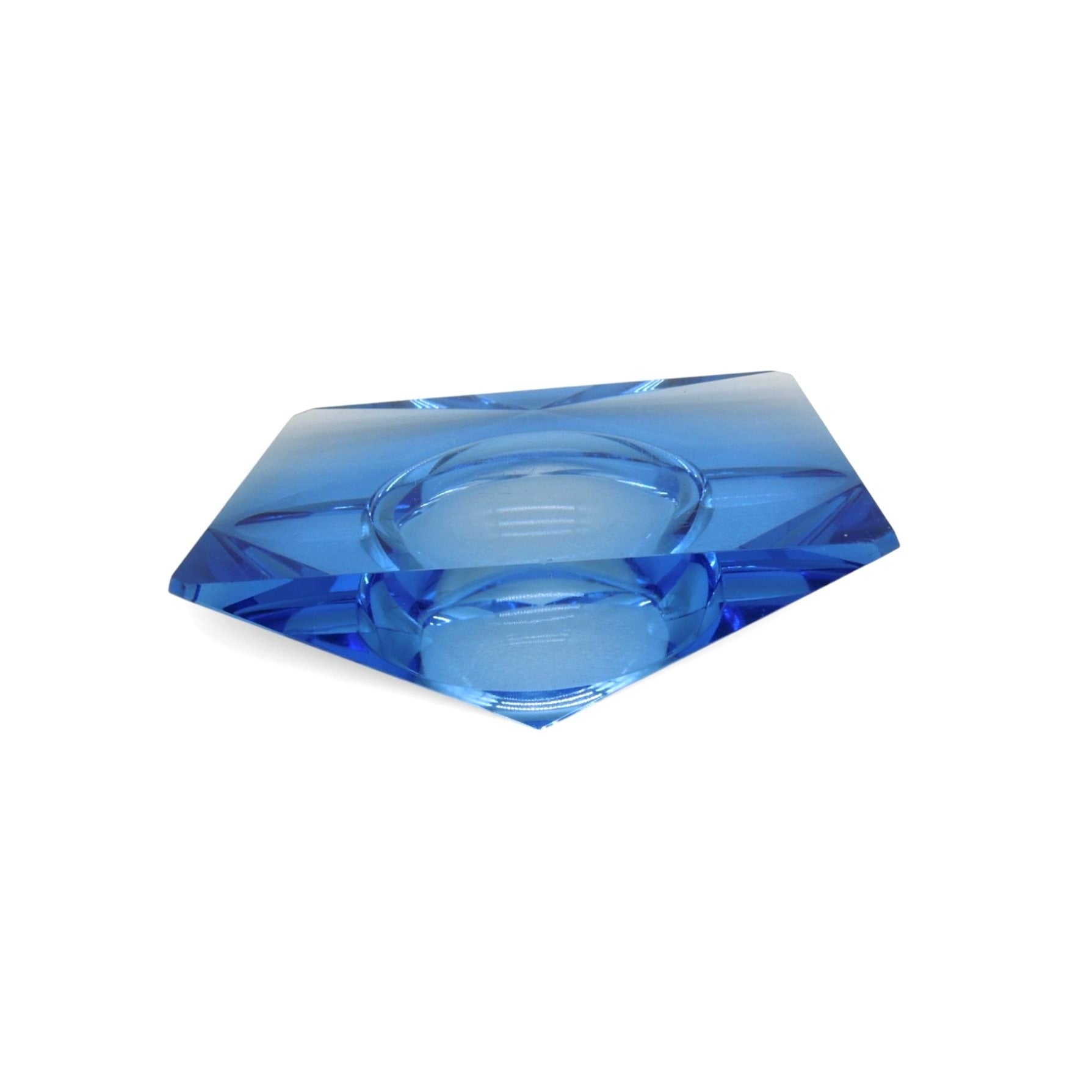 Kunstglas Gehren Faceted Ice Blue Glass Ashtray German GDR Vintage 6.2"
