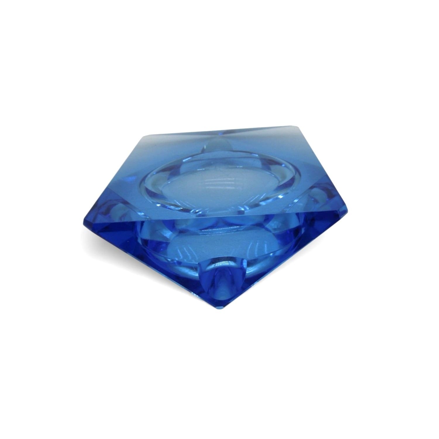 Kunstglas Gehren Faceted Ice Blue Glass Ashtray German GDR Vintage 6.2"
