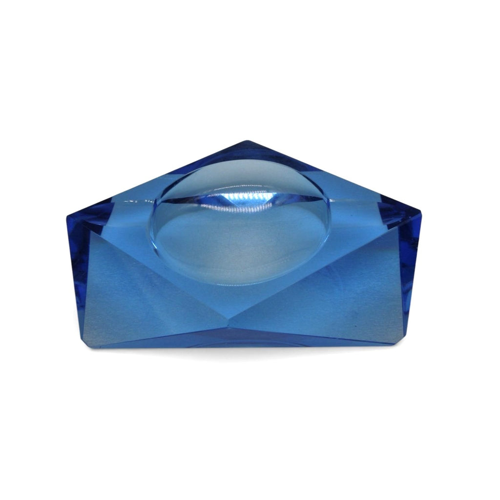 Kunstglas Gehren Faceted Ice Blue Glass Ashtray German GDR Vintage 6.2"