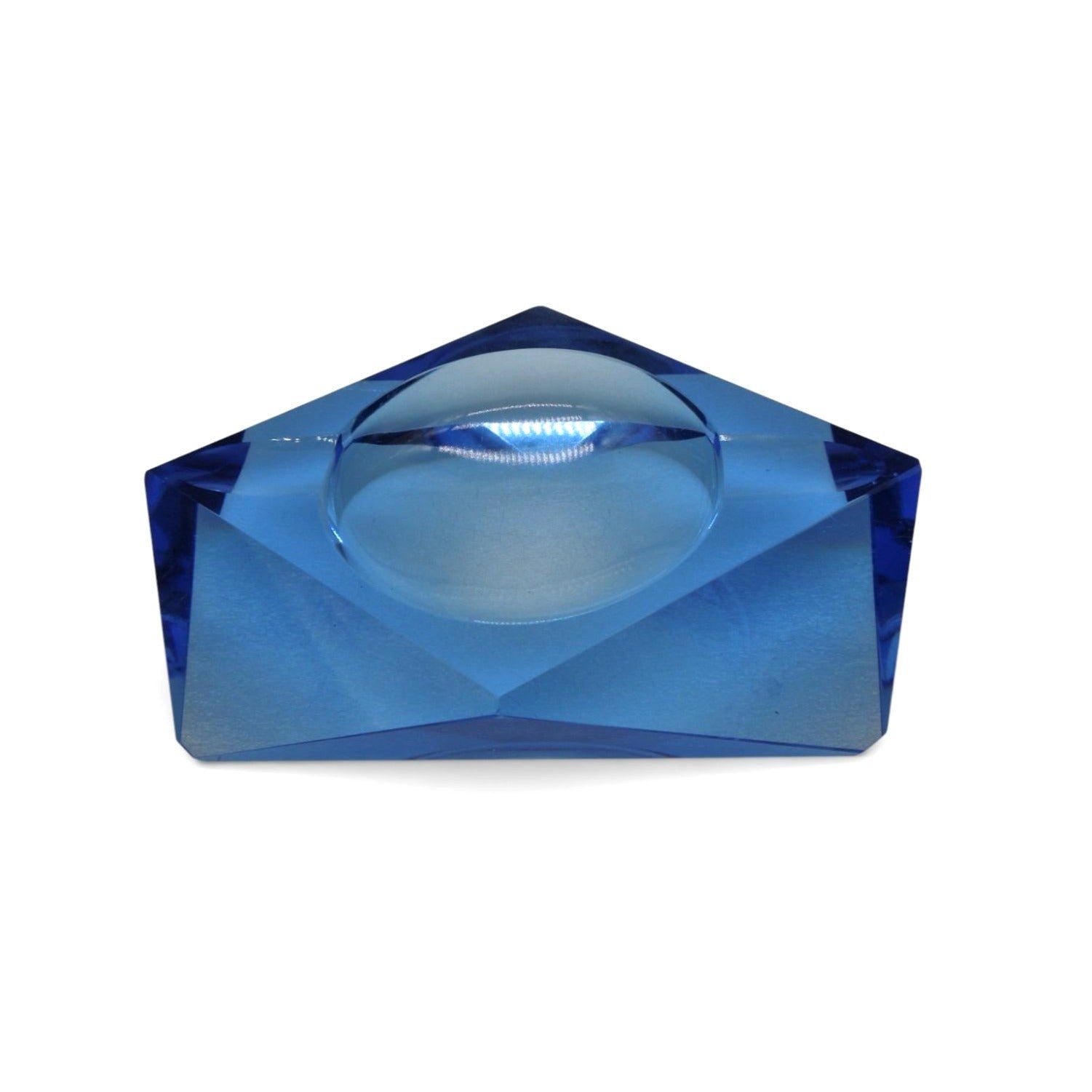 Kunstglas Gehren Faceted Ice Blue Glass Ashtray German GDR Vintage 6.2"