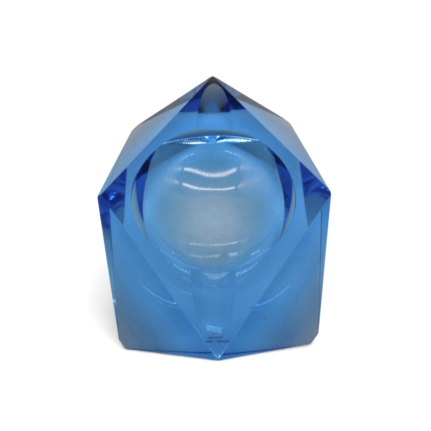 Kunstglas Gehren Faceted Ice Blue Glass Ashtray German GDR Vintage 6.2"