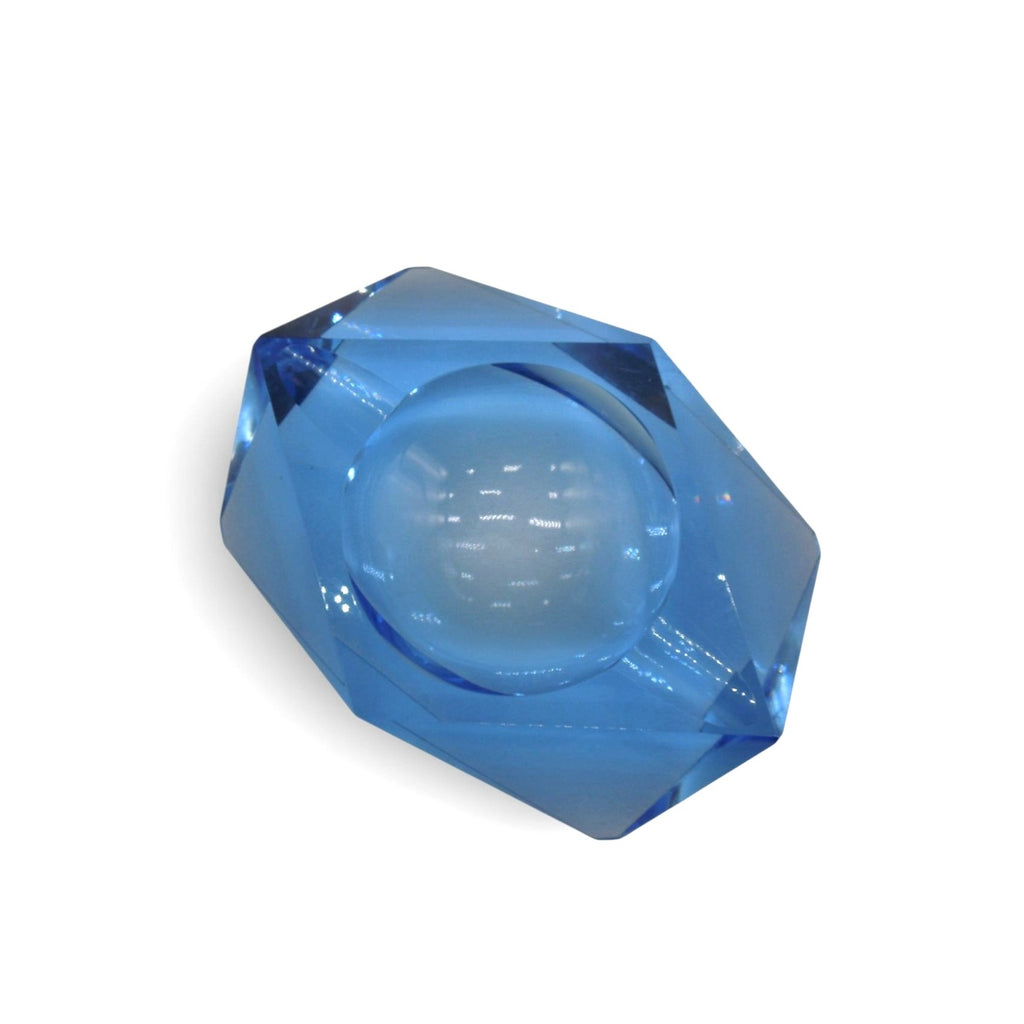 Kunstglas Gehren Faceted Ice Blue Glass Ashtray German GDR Vintage 6.2"