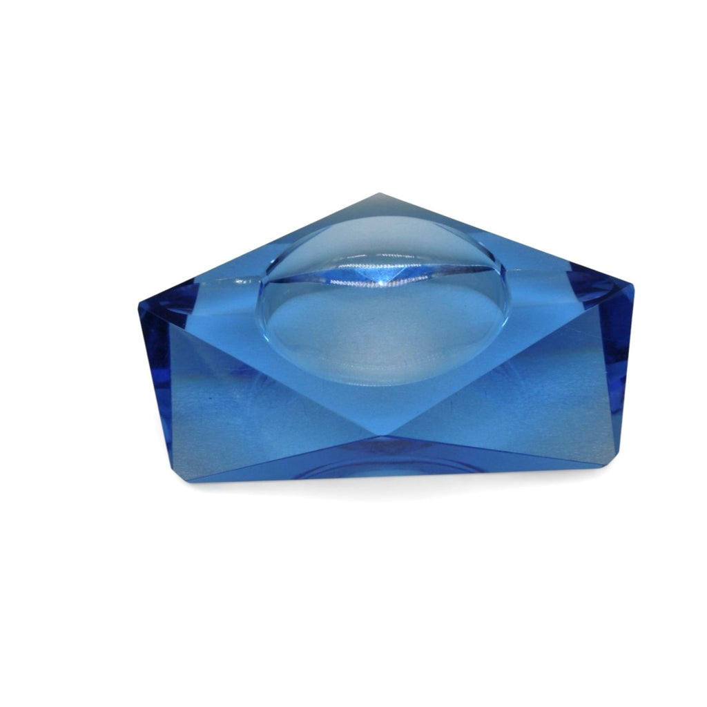 Kunstglas Gehren Faceted Ice Blue Glass Ashtray German GDR Vintage 6.2"