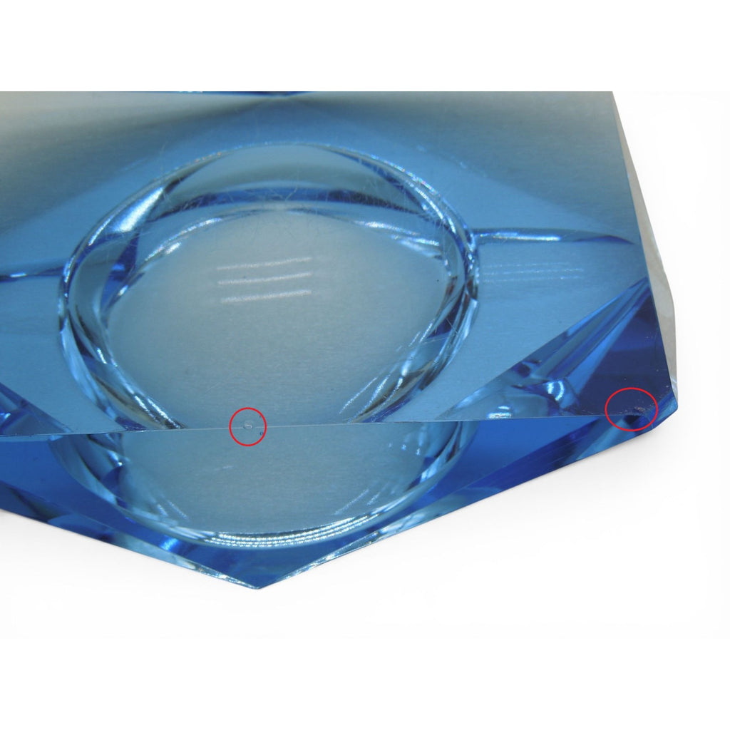 Kunstglas Gehren Faceted Ice Blue Glass Ashtray German GDR Vintage 6.2"