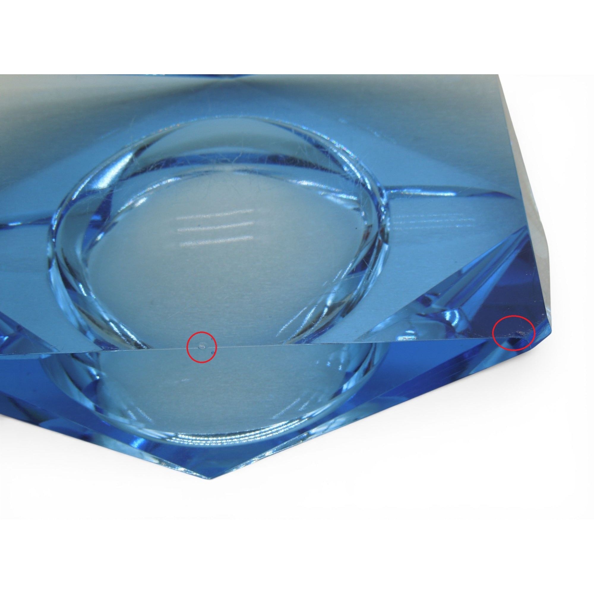 Kunstglas Gehren Faceted Ice Blue Glass Ashtray German GDR Vintage 6.2"