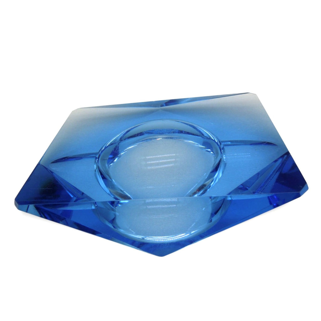 Kunstglas Gehren Faceted Ice Blue Glass Ashtray German GDR Vintage 6.2"