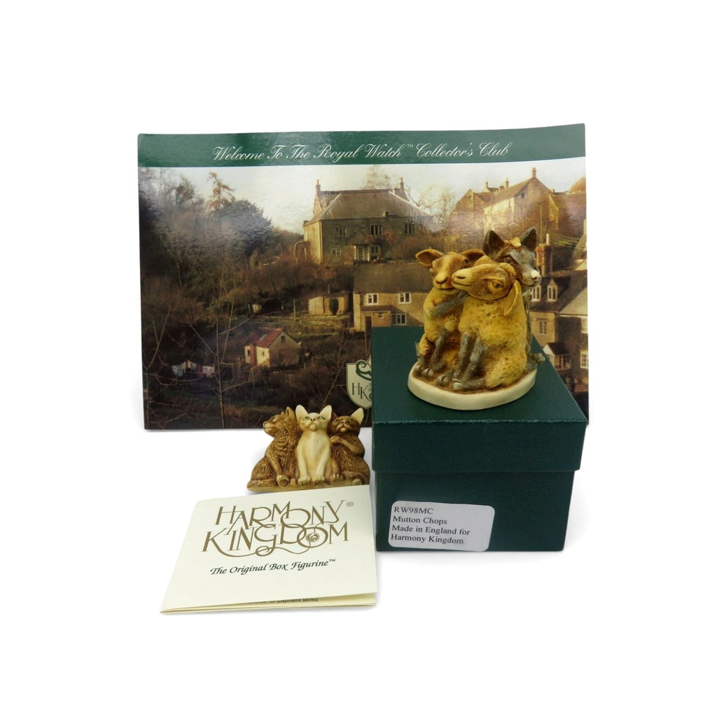 Harmony Kingdom Mutton Chops Sheep Wolf Box Figurine & Cats Pin Vintage England