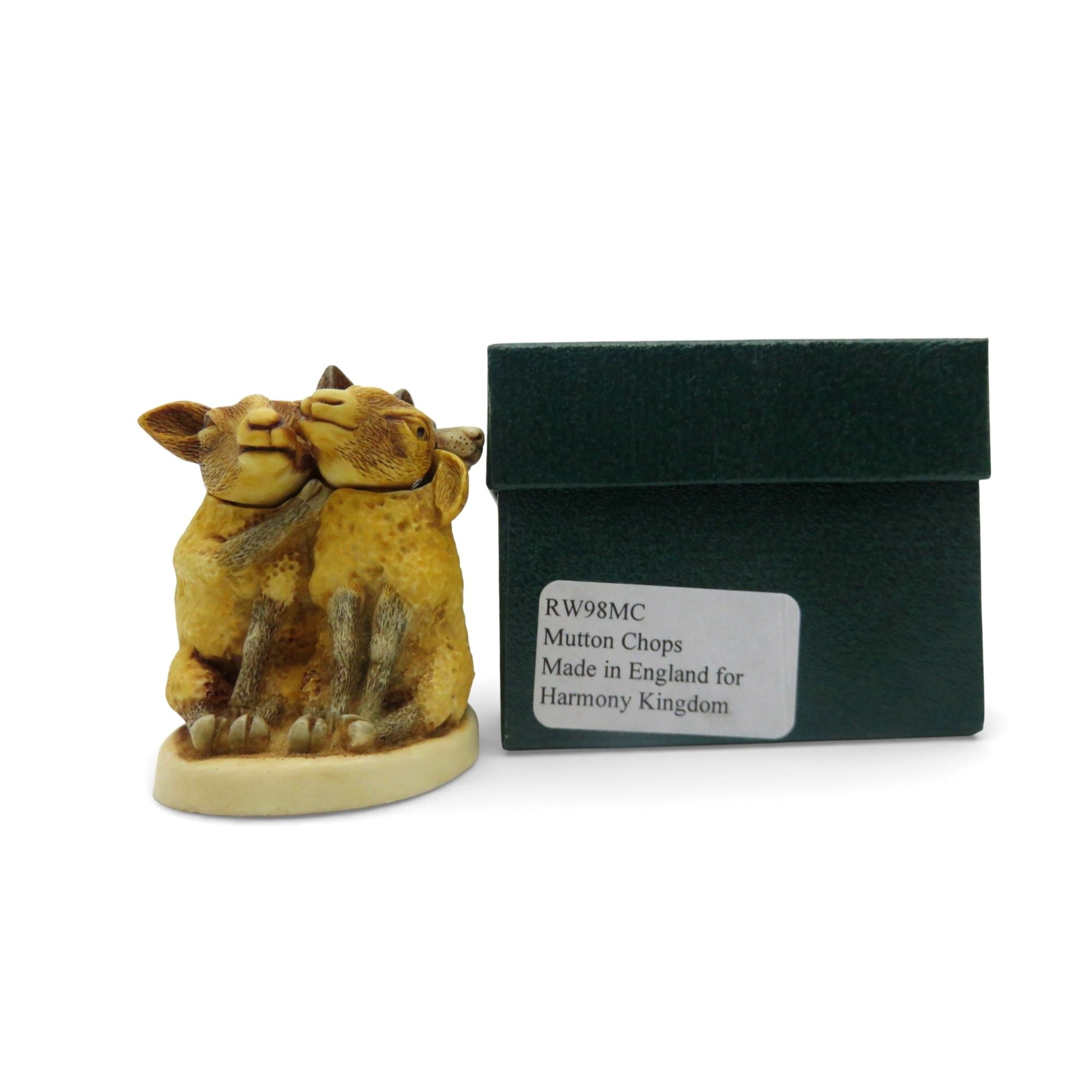 Harmony Kingdom Mutton Chops Sheep Wolf Box Figurine & Cats Pin Vintage England