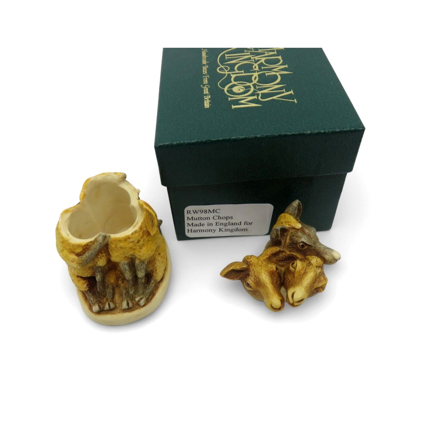 Harmony Kingdom Mutton Chops Sheep Wolf Box Figurine & Cats Pin Vintage England