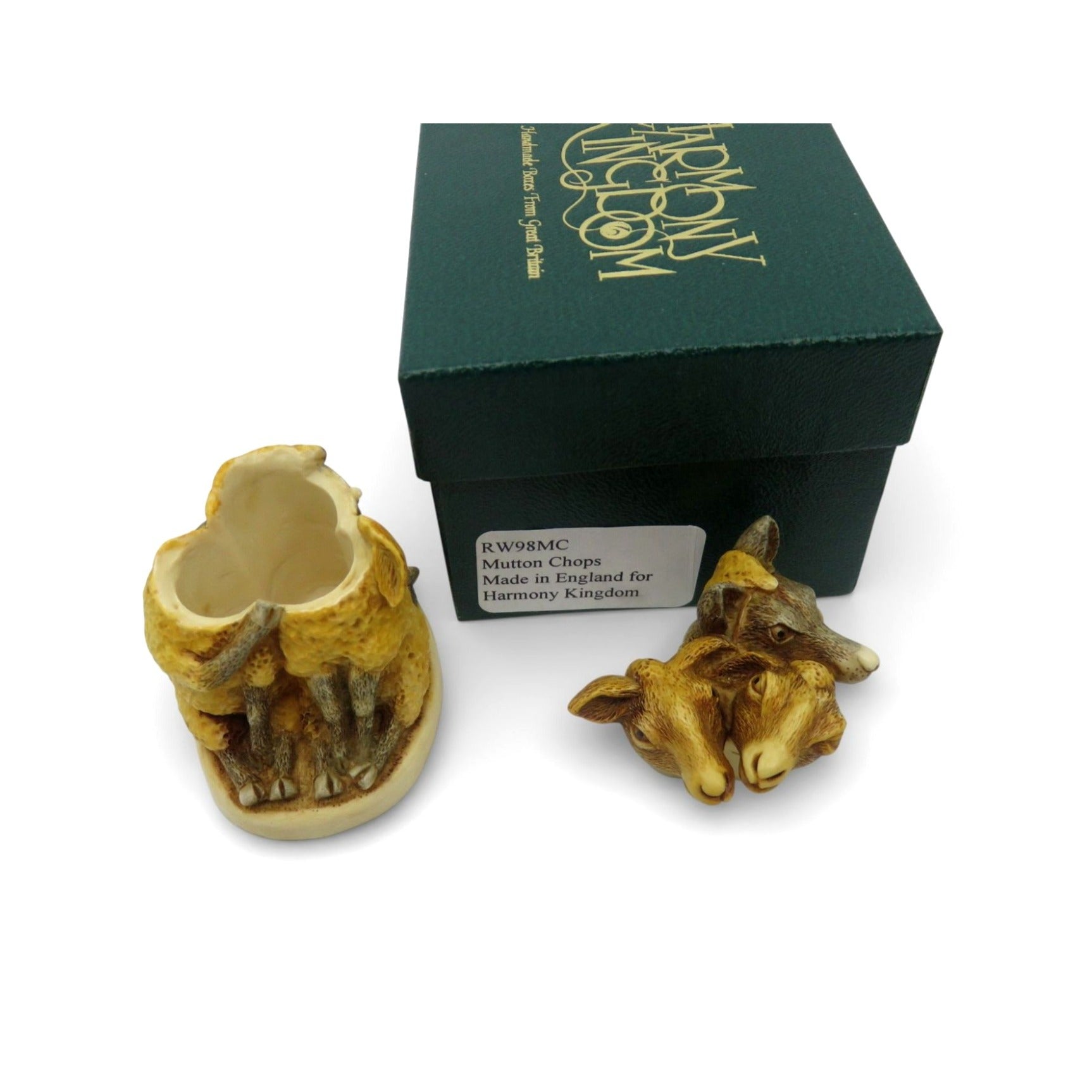 Harmony Kingdom Mutton Chops Sheep Wolf Box Figurine & Cats Pin Vintage England