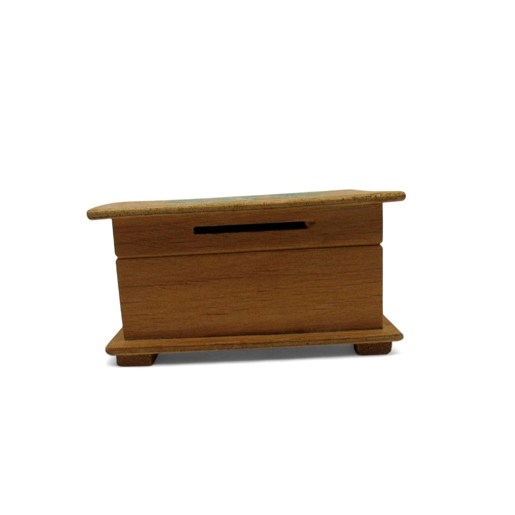 Vintage Wood Coin Bank Germany Girl Goose Small Locking Money Box 4"