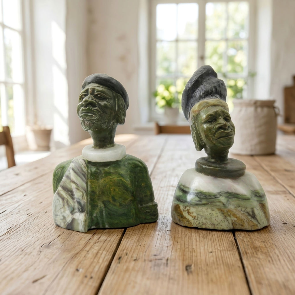 Small Stone Bust Set Colourful Hand Carved in South Africa 3.5"