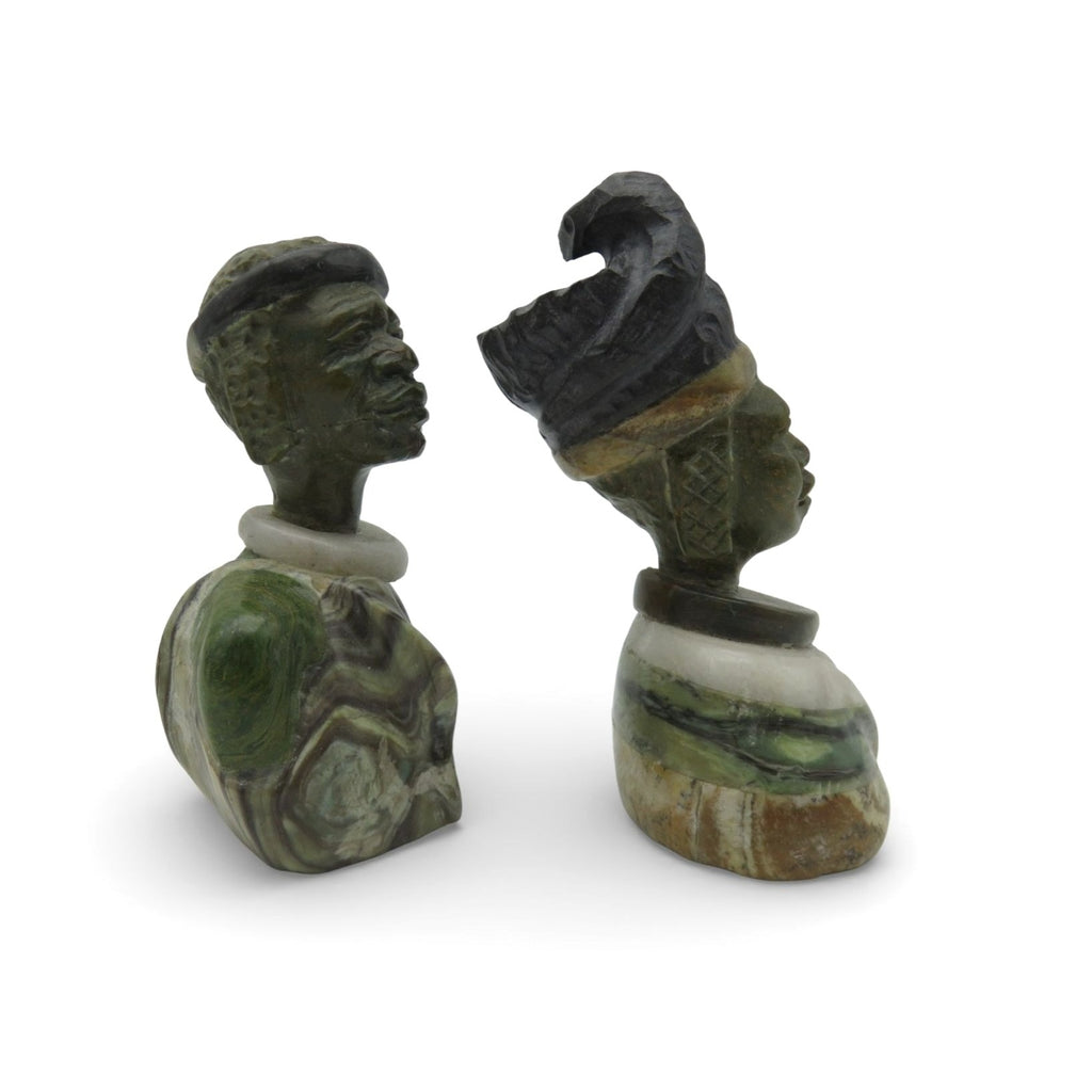 Small Stone Bust Set Colourful Hand Carved in South Africa 3.5"