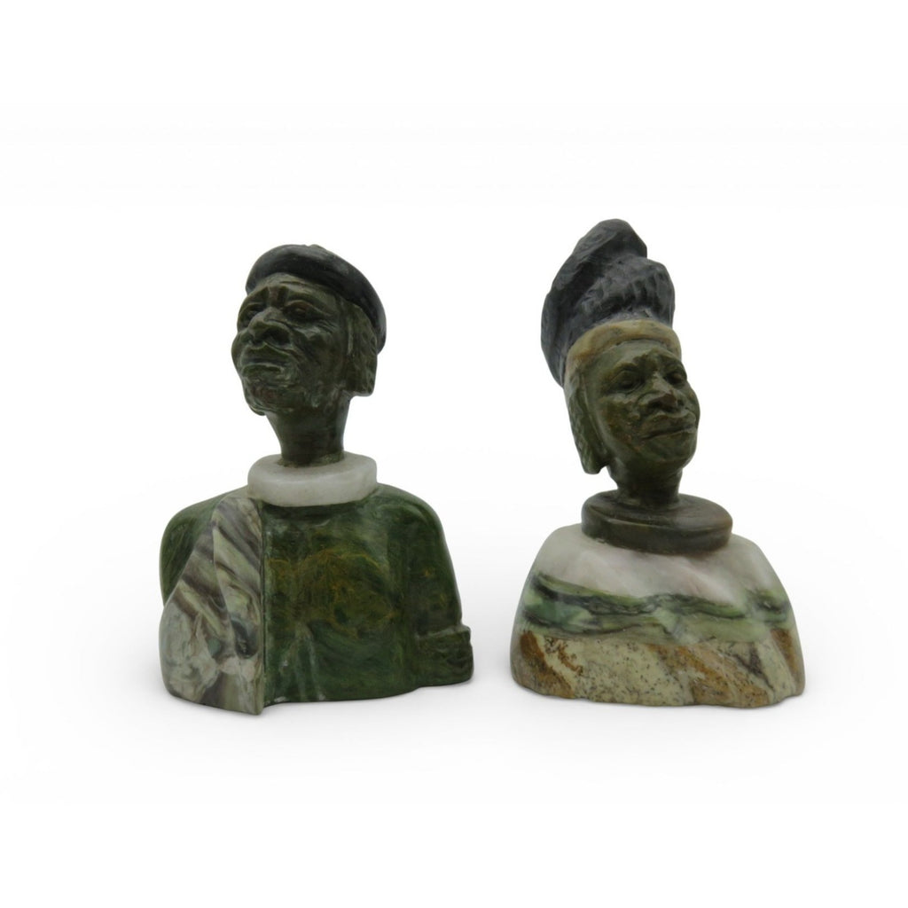 Small Stone Bust Set Colourful Hand Carved in South Africa 3.5"