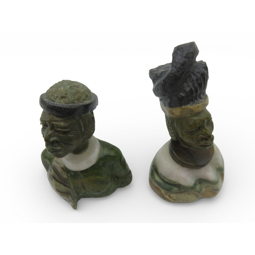 Small Stone Bust Set Colourful Hand Carved in South Africa 3.5"