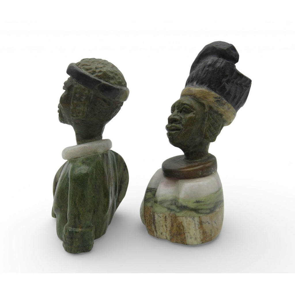 Small Stone Bust Set Colourful Hand Carved in South Africa 3.5"