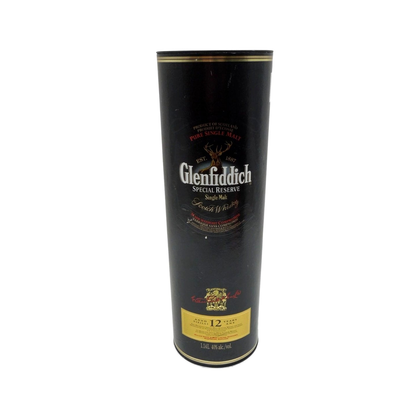 Vintage Glenfiddich 12 Year Scotch Whisky Empty Tube Tin Box & Brochure 12"