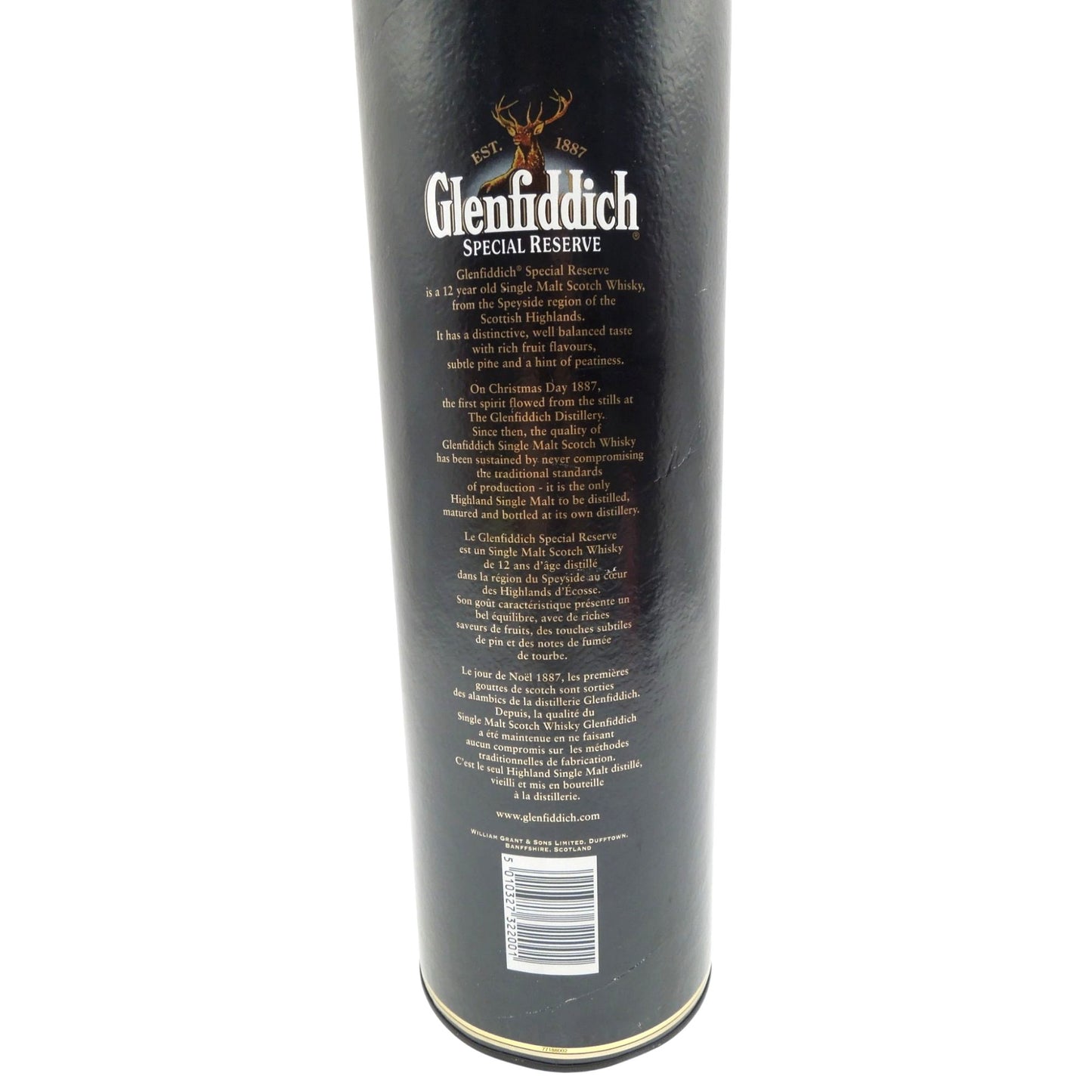 Vintage Glenfiddich 12 Year Scotch Whisky Empty Tube Tin Box & Brochure 12"