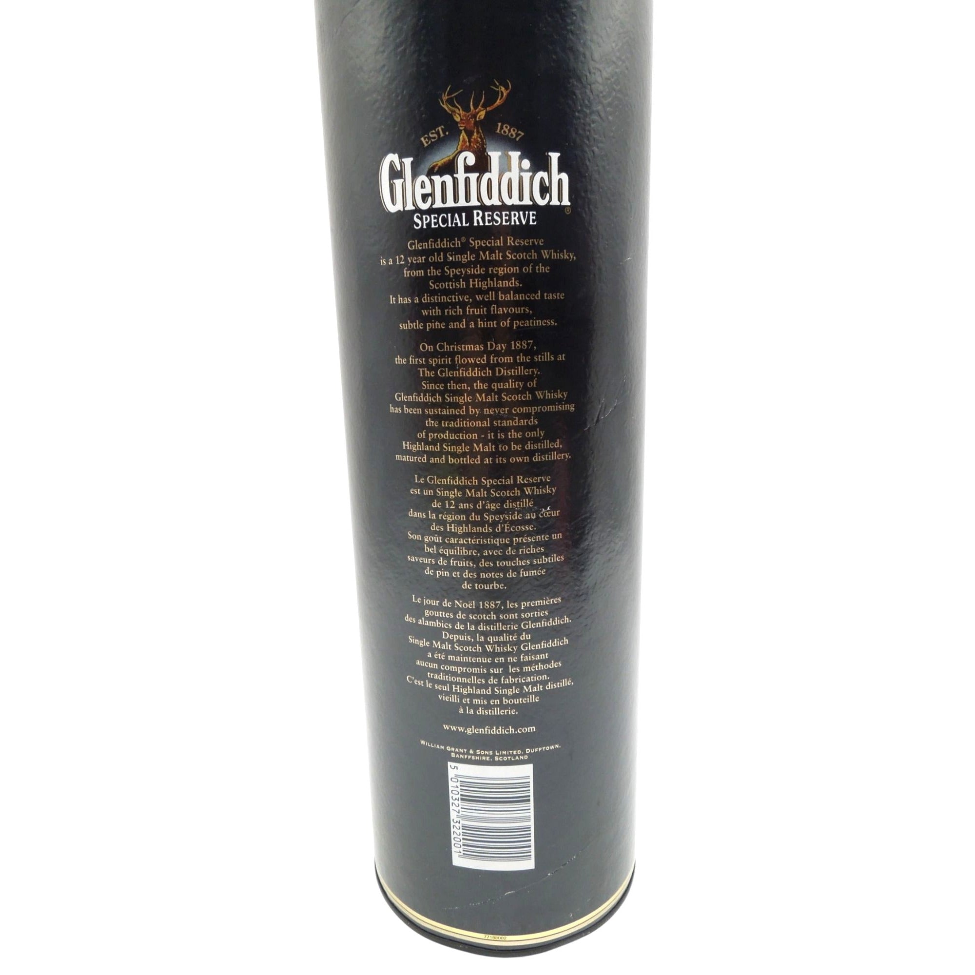 Vintage Glenfiddich 12 Year Scotch Whisky Empty Tube Tin Box & Brochure 12"