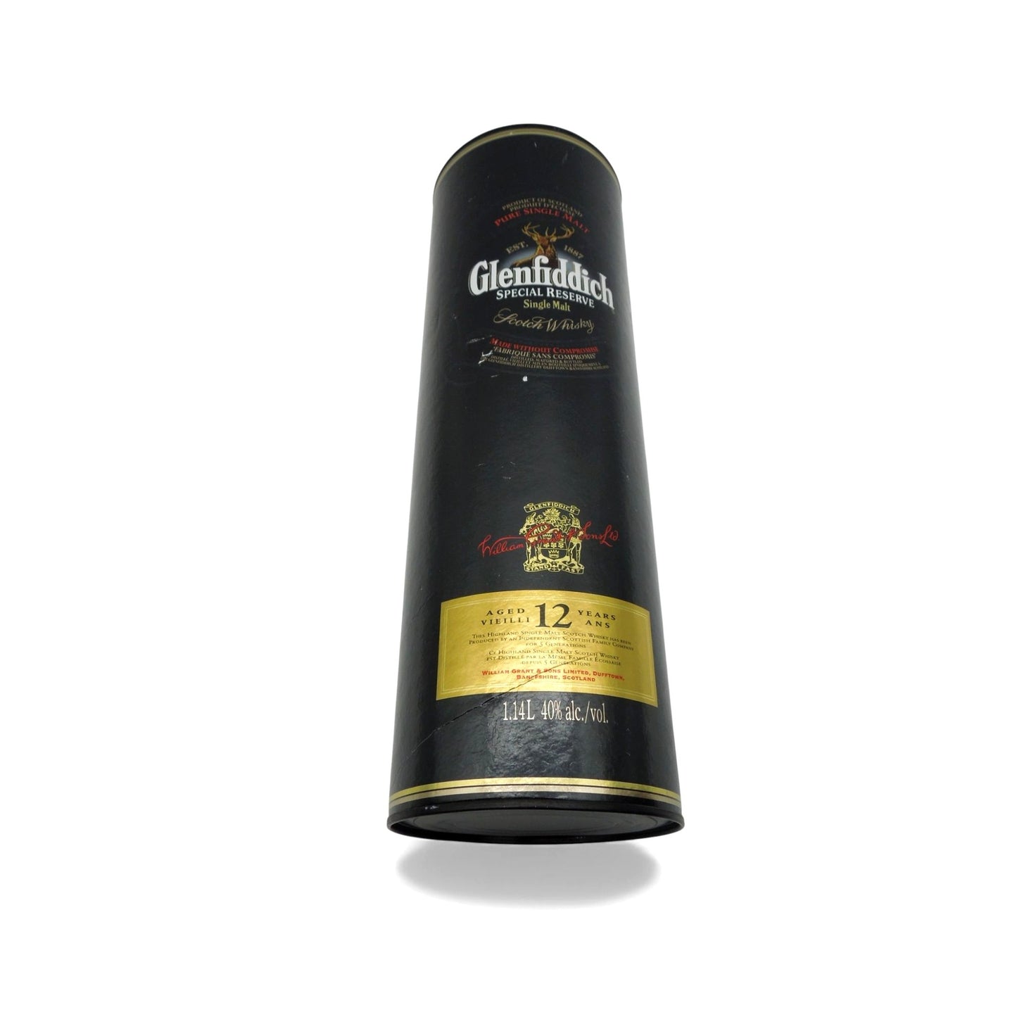 Vintage Glenfiddich 12 Year Scotch Whisky Empty Tube Tin Box & Brochure 12"