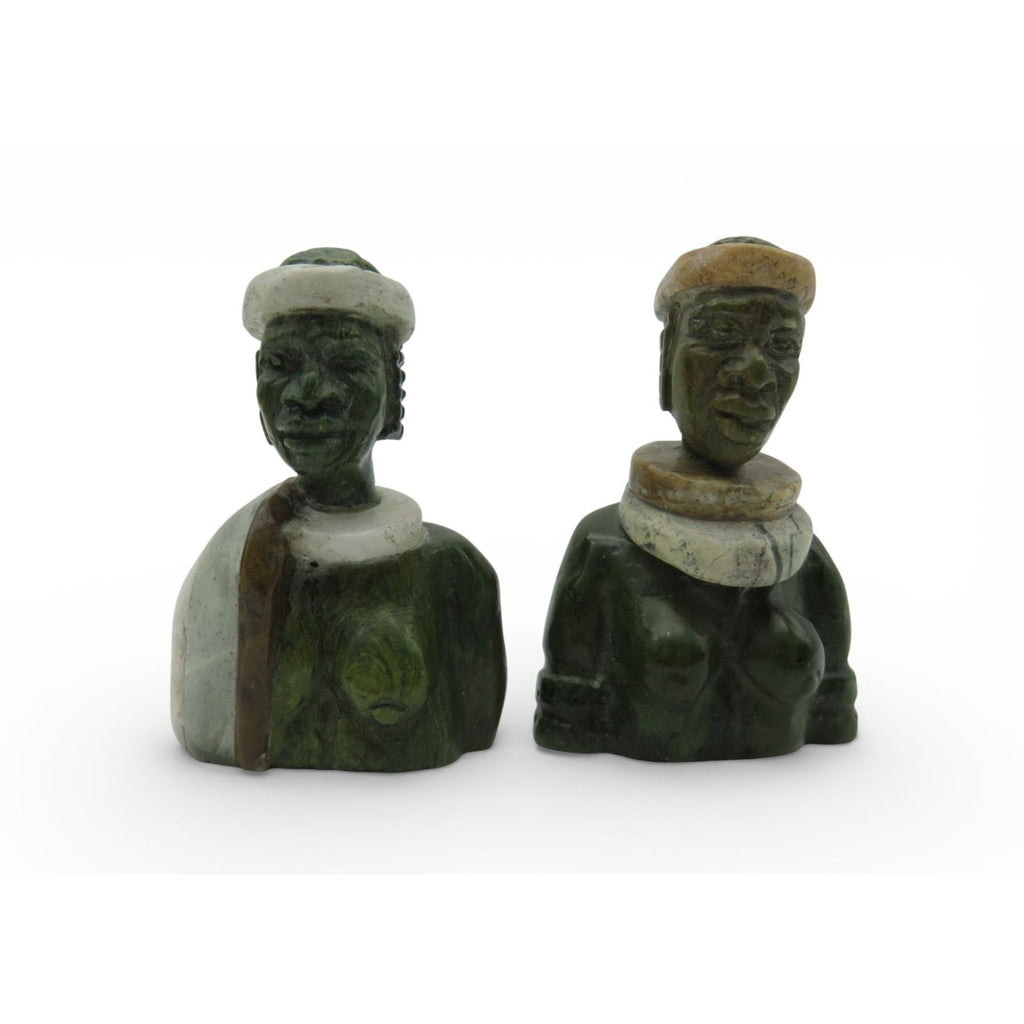 Small Stone Bust Set Colourful Hand Carved in South Africa 3.1"