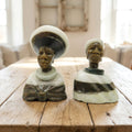 Small Stone Bust Set Colourful Hand Carved in South Africa 2.7" & 3.1"