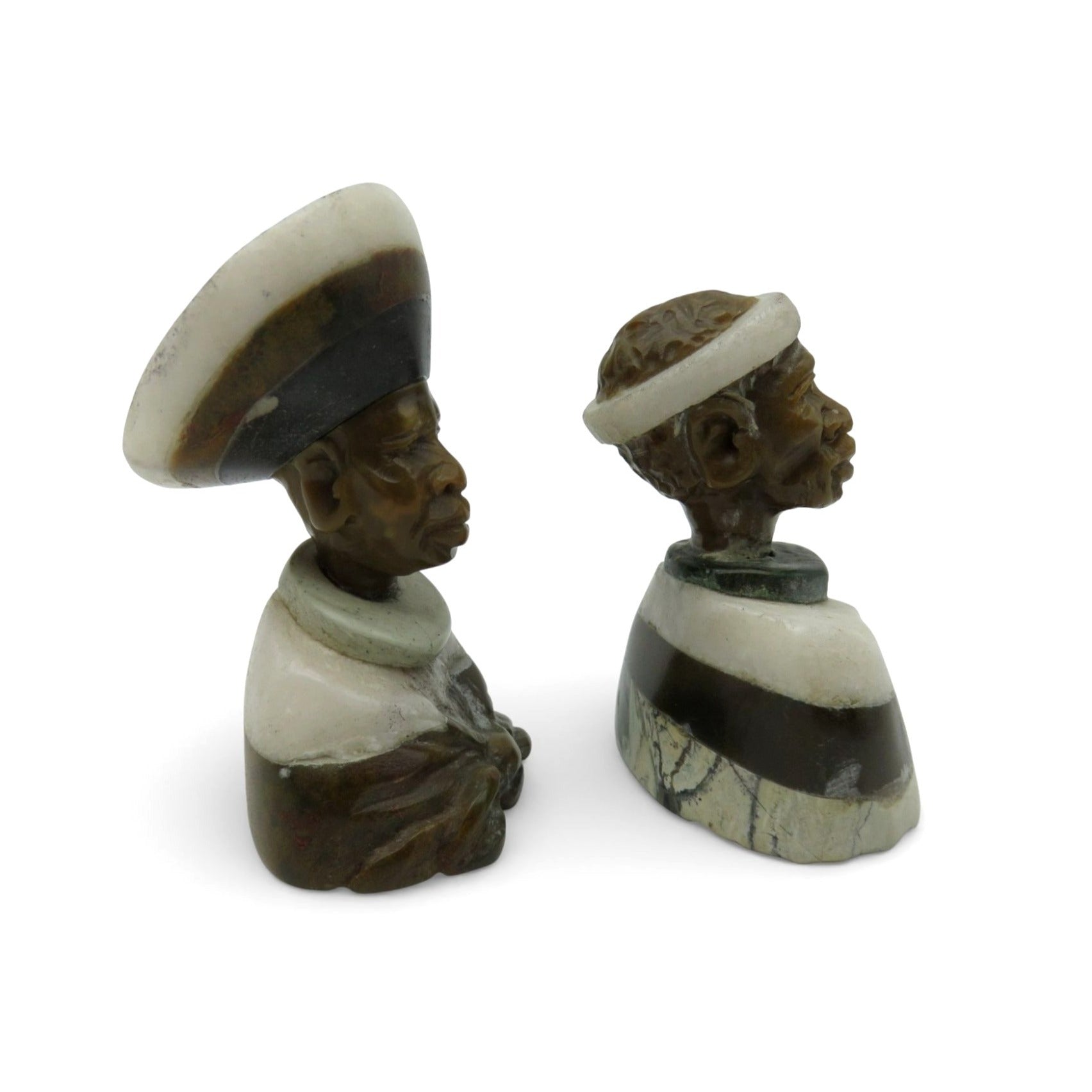 Small Stone Bust Set Colourful Hand Carved in South Africa 2.7" & 3.1"