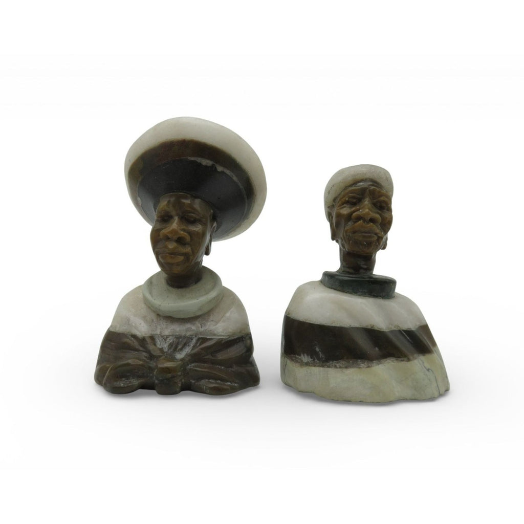 Small Stone Bust Set Colourful Hand Carved in South Africa 2.7" & 3.1"