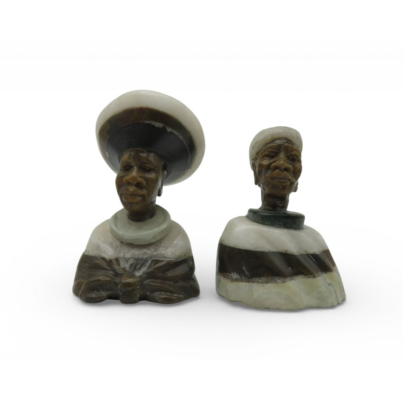 Small Stone Bust Set Colourful Hand Carved in South Africa 2.7" & 3.1"