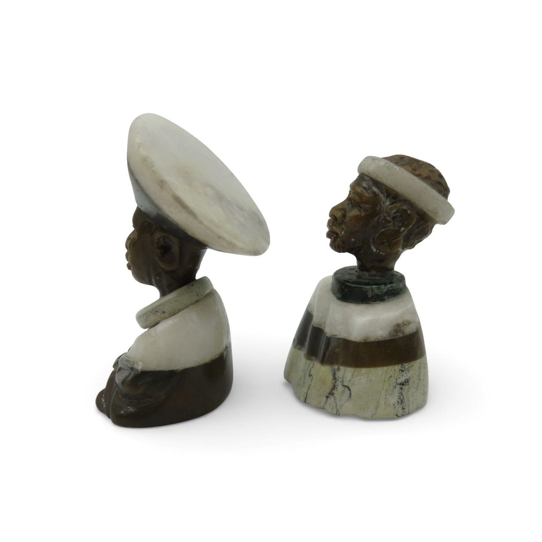 Small Stone Bust Set Colourful Hand Carved in South Africa 2.7" & 3.1"