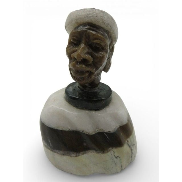Small Stone Bust Set Colourful Hand Carved in South Africa 2.7" & 3.1"