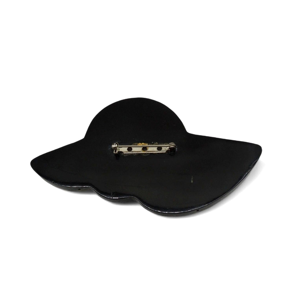 Lady in Hat Brooch Pin Mother of Pearl Woman with Hat 80s Vintage