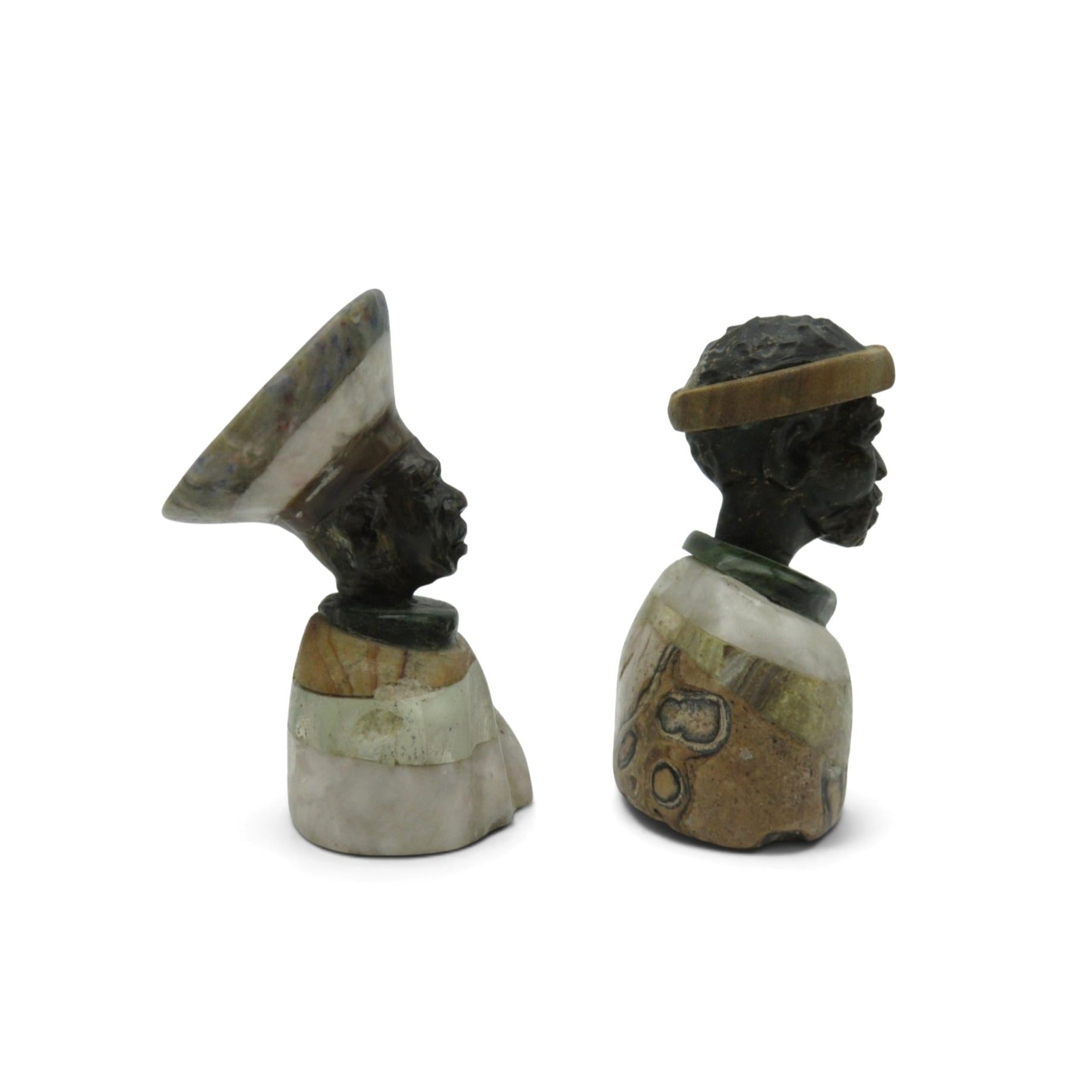 Small Stone Bust Set Colourful Hand Carved in South Africa 3.5" and 3.1"